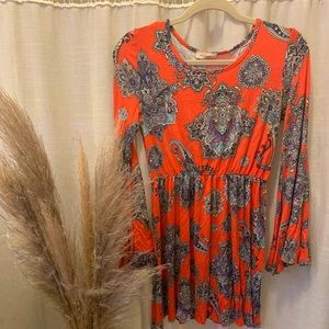 Paisley bell sleeved dress